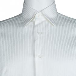 Pre Owned Brioni White Striped Long Sleeve Buttondown Shirt M