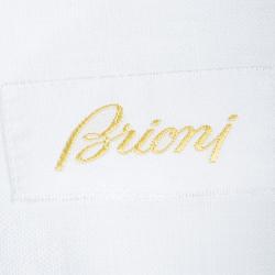 Pre Owned Brioni White Linen Paisley Detailed Collar Shirt L