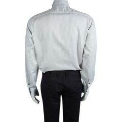 Pre Owned Brioni Whte and Grey Striped Cotton Long Sleeve Button Front Shirt XL