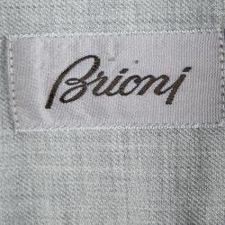 Pre Owned Brioni Whte and Grey Striped Cotton Long Sleeve Button Front Shirt XL