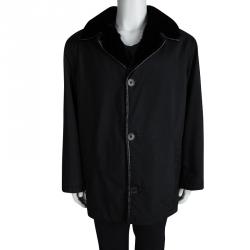 مملوكة مسبقًا جاكيت بيريوني أسود حواف فرو XXXL