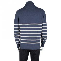 Pre Owned Brunello Cucinelli Blue and White Nautical Striped Cotton Sweater XL