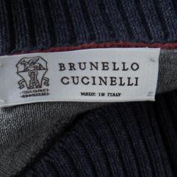 Pre Owned Brunello Cucinelli Blue and White Nautical Striped Cotton Sweater XL