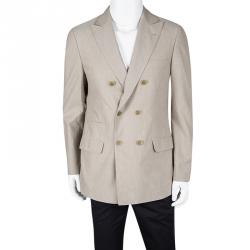 Pre Owned Brunello Cuccinelli Beige Cotton Double Breasted Blazer L