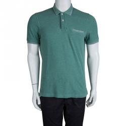Pre Owned Brunello Cucinelli Green Knit Slim Fit Polo T-Shirt M