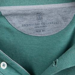 Pre Owned Brunello Cucinelli Green Knit Slim Fit Polo T-Shirt M