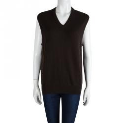 Pre Owned Brunello Cucinelli Brown Cashmere Sleeveless V-Neck Sweater M