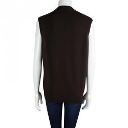 Pre Owned Brunello Cucinelli Brown Cashmere Sleeveless V-Neck Sweater M