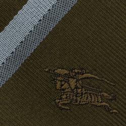 Pre Owned Burberry Olive Green and White Striped Silk Tie