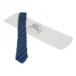 Pre Owned Burberry Blue Striped Silk Tie