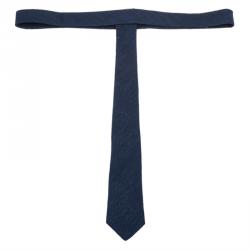 Pre Owned Burberry Navy Blue Woven Silk and Linen Blend Tie