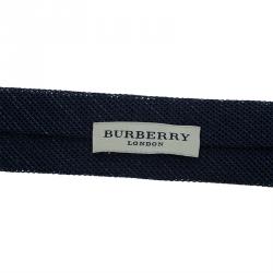 Pre Owned Burberry Navy Blue Woven Silk and Linen Blend Tie