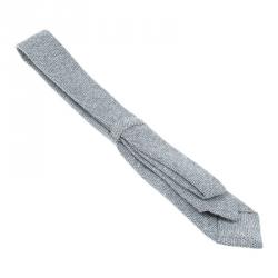 Pre Owned Burberry White and Grey Textured Silk Tie