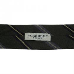 Pre Owned Burberry Olive Green Striped Silk Tie
