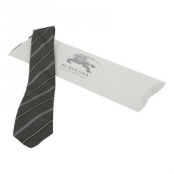 Pre Owned Burberry Olive Green Striped Silk Tie