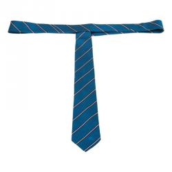 Pre Owned ربطة عنق بربري حرير أزرق مخطط