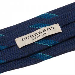 Pre Owned Burberry Blue Striped Silk Tie