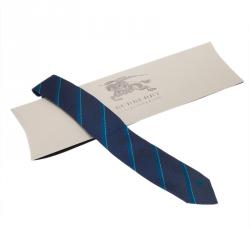 Pre Owned Burberry Blue Striped Silk Tie