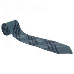 Pre Owned Burberry Blue Nova Check Silk Tie 