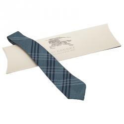 Pre Owned Burberry Blue Nova Check Silk Tie 