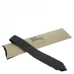 Pre Owned Burberry Grey Cashmere and Wool Blend Tie