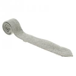 Burberry White and Grey Textured Silk Tie