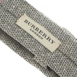 Burberry White and Grey Textured Silk Tie