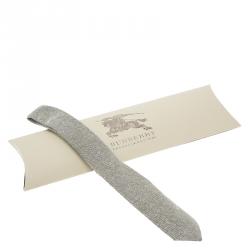 Burberry White and Grey Textured Silk Tie
