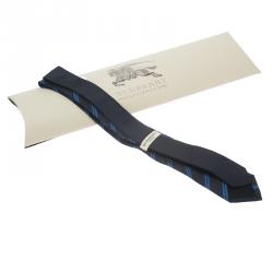 Pre Owned ربطة عنق بربري حرير أزرق كحلي مخططة