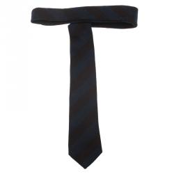 Pre Owned Burberry Blue and Brown Striped Wool and Silk Tie
