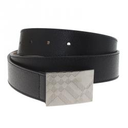 Pre Owned Burberry Black Leather and Novacheck Buckle Belt 100 CM