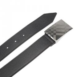 Pre Owned Burberry Black Leather and Novacheck Buckle Belt 100 CM