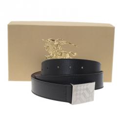 Pre Owned Burberry Black Leather and Novacheck Buckle Belt 100 CM