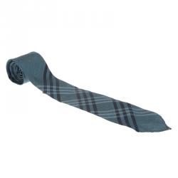 Pre Owned Burberry Blue Novacheck Silk and Linen Tie
