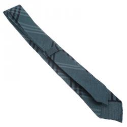 Pre Owned Burberry Blue Novacheck Silk and Linen Tie