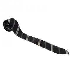 Pre Owned Burberry Black and Grey Striped Silk Tie