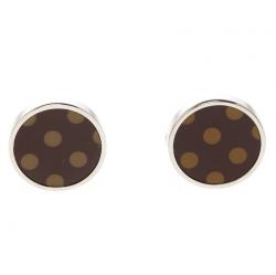 Burberry Burgundy & Orange Polka Dot Enamel Silver Tone Round Cufflinks