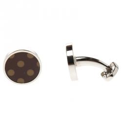 Burberry Burgundy & Orange Polka Dot Enamel Silver Tone Round Cufflinks