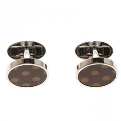 Burberry Burgundy & Orange Polka Dot Enamel Silver Tone Round Cufflinks