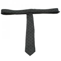 Pre Owned Burberry Light Grey Melange Polka Dotted Silk Raynham Tie