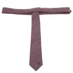 Pre Owned Burberry London Purple Textured  Linen and Silk Tie