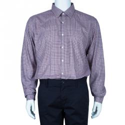 Pre Owned Burberry Men's Maroon Check Slim Fit Shirt L