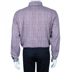 Pre Owned Burberry Men's Maroon Check Slim Fit Shirt L
