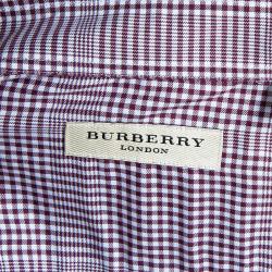 Pre Owned Burberry Men's Maroon Check Slim Fit Shirt L