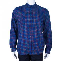 Pre Owned Burberry Men's Blue Check Button Down Shirt XXL