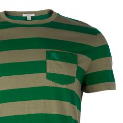 Pre Owned Burberry Brit Men's Green Striped T-Shirt XL