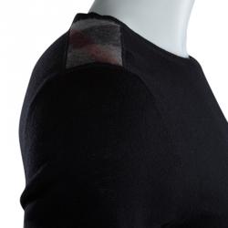 Pre Owned Burberry Black Novacheck Shoulder Detail Cashmere Sweater M