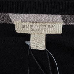 Pre Owned Burberry Black Novacheck Shoulder Detail Cashmere Sweater M