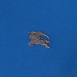 Pre Owned تي شيرت بولو بربري بريت بأكمام قصيرة أزرق كوبالت M