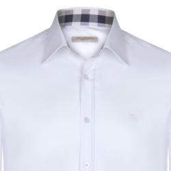 Pre Owned قميص بربري بريت قطن تفاصيل كاروهات نوفا أبيض L